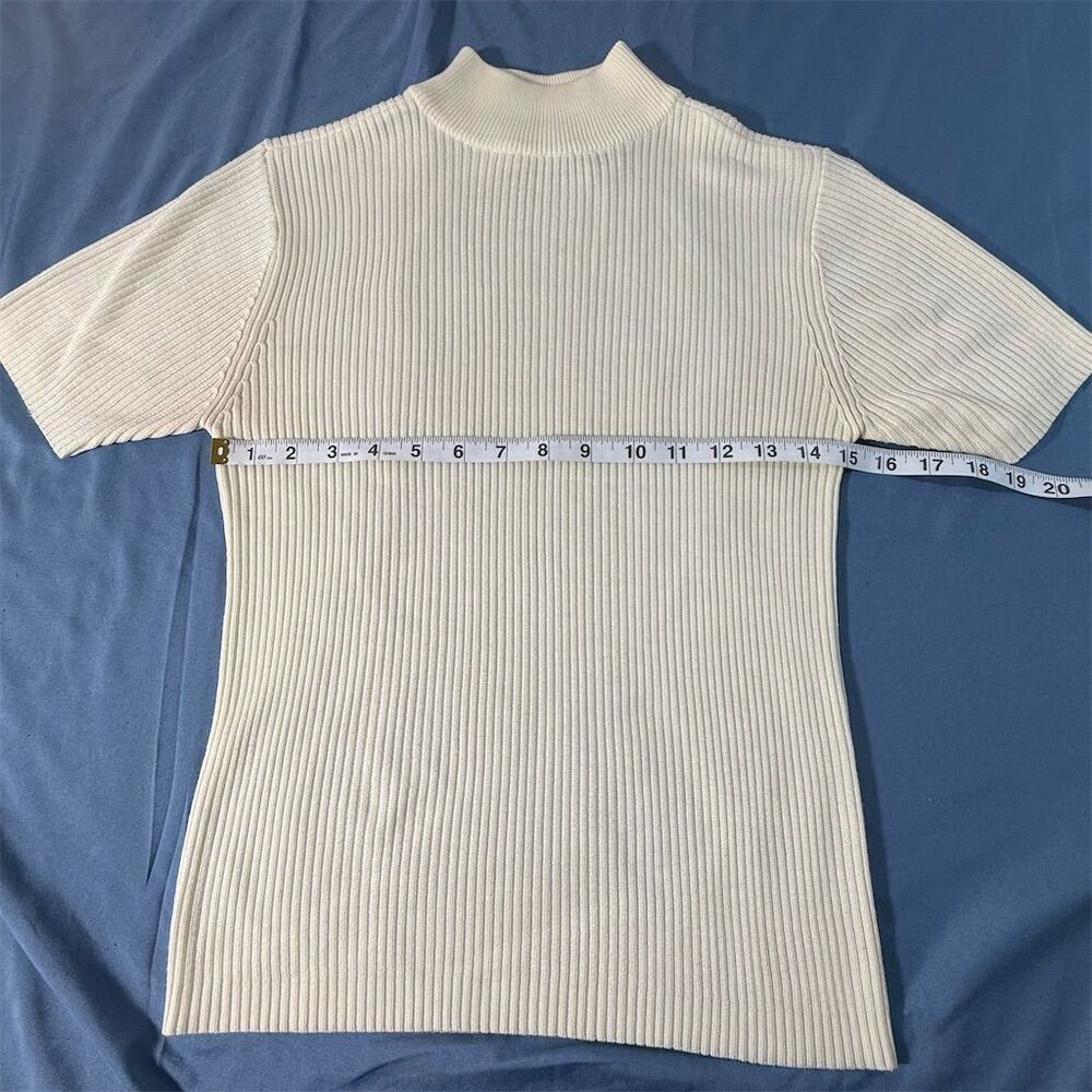 Parisian Works Petite Mock Neck Ribbed Short Sleeve Sweater Cream White PS - Picture 5 of 6